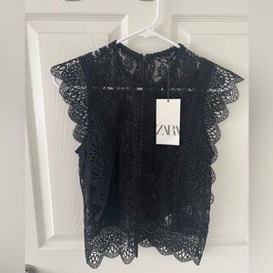 NWT Zara XS black lace shell
